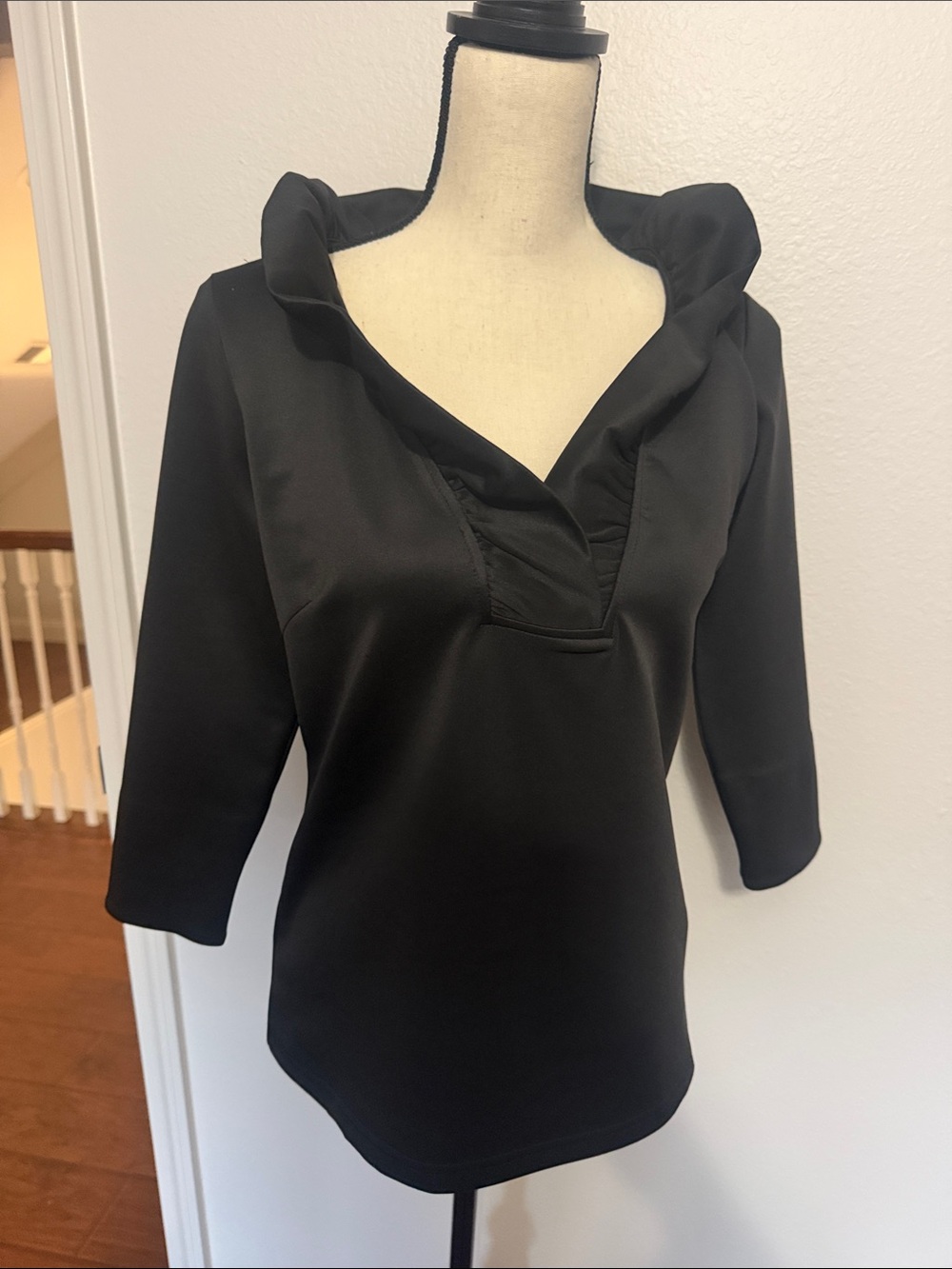 Gretchen Scott Designs Black V-Neck Folded Collar Blouse
